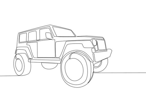 Desenho Linha Única 4X4 Roda Carro Resistente Jipe Wrangler Aventura — Vetor de Stock