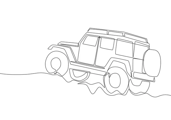 Dibujo Una Sola Línea 4X4 Velocidad Coche Wrangler Jeep Duro — Vector de stock