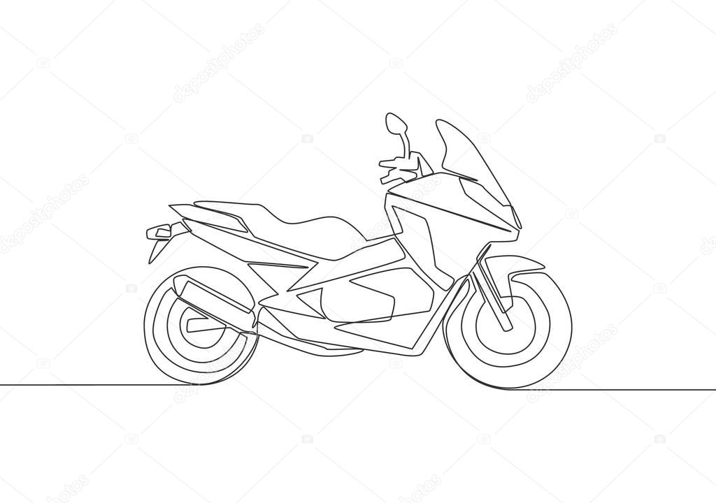 One continuous line drawing of trendy elegant Asian underbone motorbike logo. City motorcycle concept. Single line draw design vector illustration