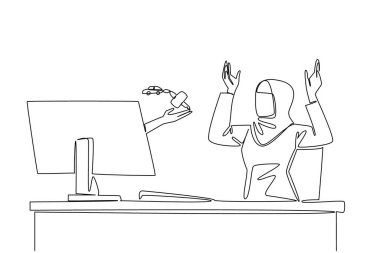 Araba şeklindeki anahtarlıkla arabanın anahtarını tutarken monitör ekranından sürekli tek bir çizgi çekiliyor. Ödülleri toplayan akıllı işçi. Screen 'deki şeyler. Bir çizgi tasarımı vektör illüstrasyonu