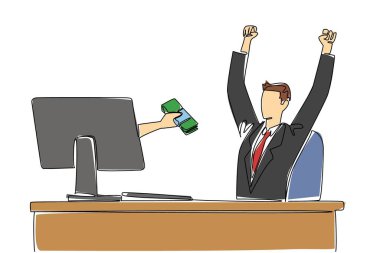 Banknot destesini tutarken ekrandan tek bir çizgi çekiliyor. Akıllı çalışmanın bir sürü ikramiyesi var. Tanınmak. Screen 'deki şeyler. Devamlı çizgi tasarımı grafik çizimi