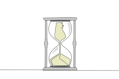 Sürekli olarak kutup ayısının altını çizen bir çizgi kum saatinin içine çekilir. Koru ya da soyun daha hızlı tükensin. Ulusal Tehlike Altındaki Türler Günü. Tek çizgi çizimi tasarım vektör çizimi