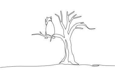 Tek sıra halinde büyük kuru bir ağaç dalına gergedan çiziyor. Endemik hayvanlar daha az dikkat çeker. Yok oluş. Ulusal Tehlike Altındaki Türler Günü. Bir çizgi tasarımı vektör illüstrasyonu