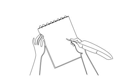 Kalem kullanarak deftere el yazısı çizen tek satır. Not alıyorum. Yetenek geliştirme pratiği. Hayat notları. En klasiği. Ulusal Not Defteri Günü. Devamlı çizgi tasarımı grafik çizimi