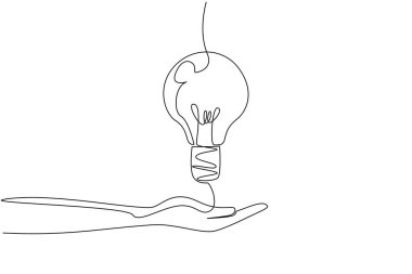 Tek bir çizgi üzerinde ışık yüzen bir avuç içi çiziyor. Sihir gibi. Kutu fikirlerinden farklı olarak. Düşünme gücü. Ulusal Yaratıcılık Günü. Devamlı çizgi tasarımı grafik çizimi