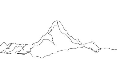 Tek sıra Himalayalar 'ı çekiyor. Gözlerin önündeki dünyanın en yüksek dağının manzarası. Çok zorlu bir tırmanış rotası. Karlı. Everest Dağı. Devamlı çizgi tasarımı grafik çizimi