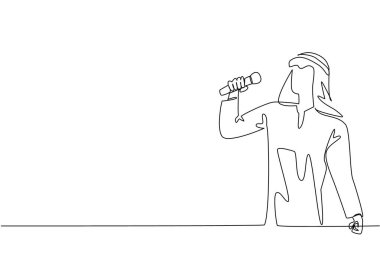 Genç bir Arap 'ın şarkı söylediği tek satır. Hobi şarkı söylüyor. Karaoke stüdyosuna gel. Zihnini rahatlat. Yetenekli. Memnun oldum. Ulusal Şarkı Söyleme Günü. Devamlı çizgi tasarımı grafik çizimi