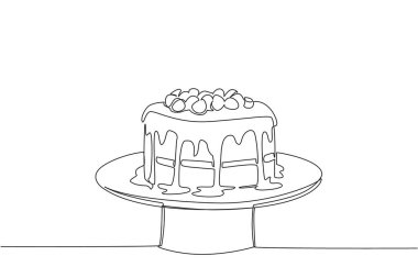 Tek sıra halinde fındıklı pasta, erimiş çikolata ve fındıklı pasta. Bir kutlamayı kutluyoruz. Ulusal Fındıklı Kek Günü. Bir çizgi tasarımı vektör illüstrasyonu