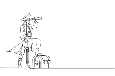 Korsanların çizdiği tek sıra yere saplanmış tek gözlü kılıç ve hazine sandığı kullanıyor. Diğer altınları izliyordum. Gemi Günü 'nden vazgeçme. Tek çizgi çizimi tasarım vektör çizimi