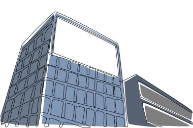 Binalara tek sıra halinde ilan panosu asıyorlar. Yüksek kârlı dijital reklam panosu yerleştirme. Pazarlama ürünleri ve hizmetleri. Ulusal İlan Panosu Günü. Bir çizgi tasarımı vektör illüstrasyonu