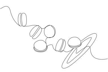 Tek sıra halinde renkli badem kurabiyeleri tabaktan uçuyor. Tatlı abur cuburlar çok rağbet görüyor. Çok yaratıcı bir hayal gücü. Lezzetli. Ulusal Makarna Günü. Devamlı çizgi tasarımı grafik çizimi