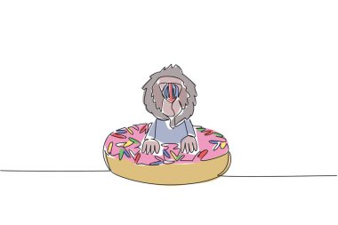 Hamur işi konsepti için parlak yağmur ormanı manmatkabının tek sıra çizgisi donutun içinde oturan sevimli bir hayvanı içeriyor. Renkli sanat, çocuk kitabı kapak amacını büyüleyici orman maymunuyla temsil eder.