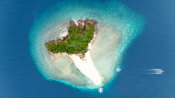 Filipinler 'de Coron ve El Nido arasındaki uzak Tacling Adası' nın insansız hava görüntüsü. Coron 'dan El Nido' ya yapılan gezide Büyük Rüya Kayıkçısı 'yla birlikte durduğumuz bu bakir adadaki güzel kumsal. Yüksek kalite fotoğraf