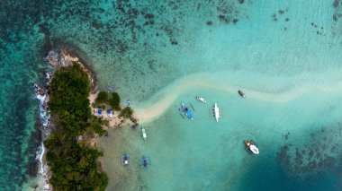Yılan Adası, Palawan, Filipinler 'in insansız hava aracı görüntüsü. El Nido Tur 'larından birinin durağı. Yüksek kalite fotoğraf