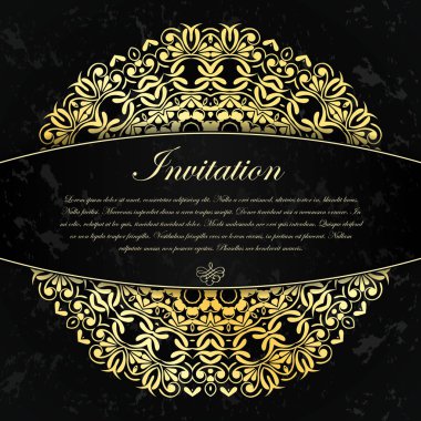 Zarif dekoratif siyah davetiyeli altın süs ve