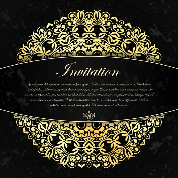 Zarif dekoratif siyah davetiyeli altın süs ve — Stok Vektör