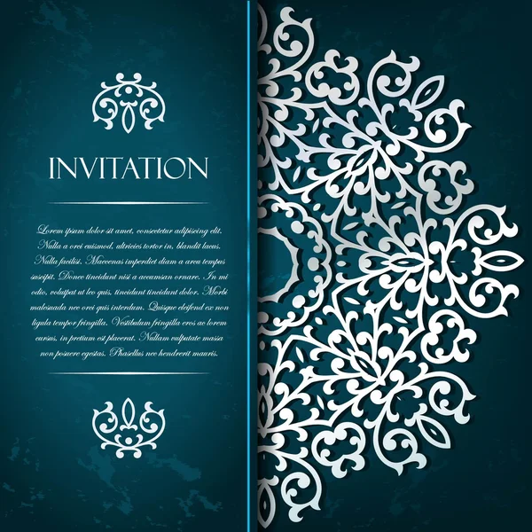 Elegant decorative aquamarine   invitation card with gold orname — Stock Vector