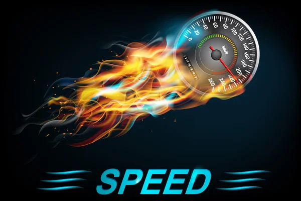 Speedometer in bright fire — Stock Vector