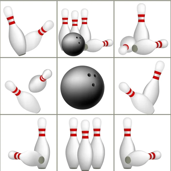 Bola de boliche e skittles — Vetor de Stock