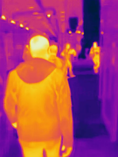 People and covid 19. Real thermal camera image.