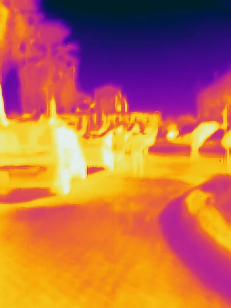 People and covid 19. Real thermal camera image.