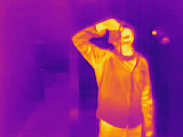 People and covid 19. Real thermal camera image.