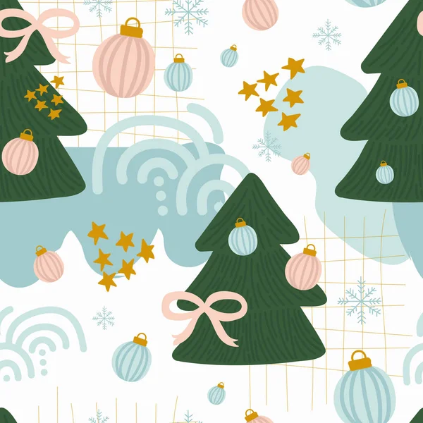 Feliz Navidad Feliz Año Nuevo Ilustración Patrón Sin Costuras Estilo — Archivo Imágenes Vectoriales