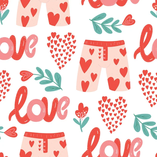 Seamless Vector Pattern Hearts Lettering Love Background Valentine Day Seamless — Stock Vector