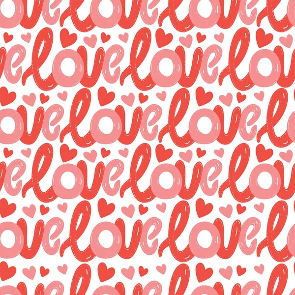 Seamless Vector Pattern Hearts Lettering Love Background Valentine Day Seamless — Stock Vector