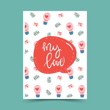 El çizimi şirin karalama sevgililer günü poster şablonu