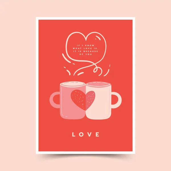 Hand Drawn Cute Doodle Valentines Day Poster Template — Stock Vector