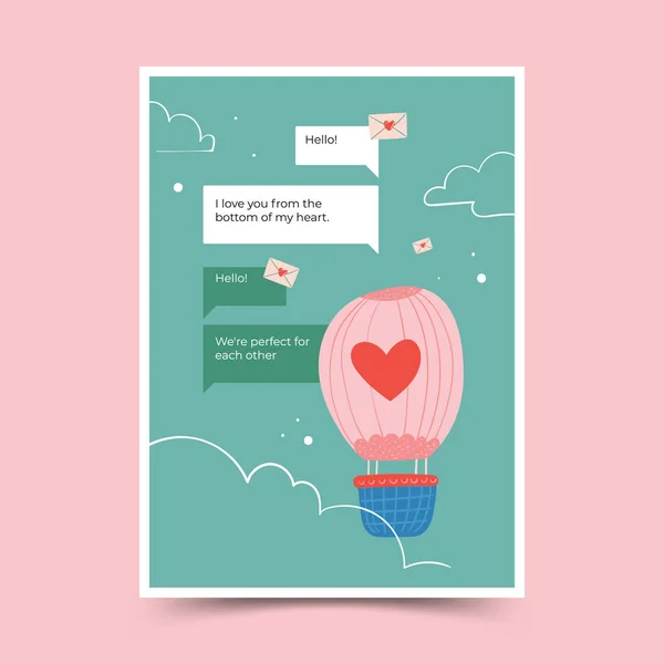 Disegnato Mano Carino Doodle Valentines Giorno Poster Modello — Vettoriale Stock