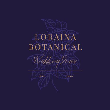 Soyut Çiçek Vektör İşaretleri veya Logo Şablonları. Klasik tipografi ile Retro Floral Illustration. Kadın logosu. Çiçekçi, fotoğrafçı, moda blogcusu, tasarım stüdyosu için Modern Logo Şablonu.