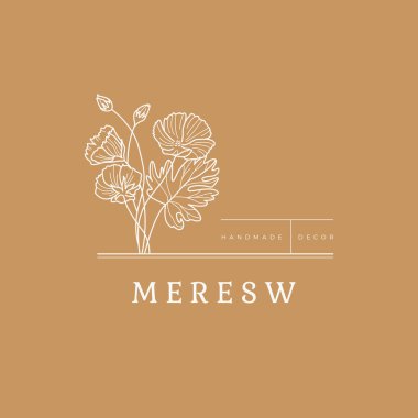 Soyut Çiçek Vektör İşaretleri veya Logo Şablonları. Klasik tipografi ile Retro Floral Illustration. Kadın logosu. Çiçekçi, fotoğrafçı, moda blogcusu, tasarım stüdyosu için Modern Logo Şablonu.
