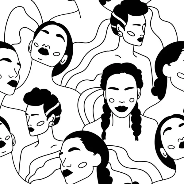 Des Visages Abstraits Modernes Silhouettes Féminines Contemporaines Schéma Dessiné Main — Image vectorielle