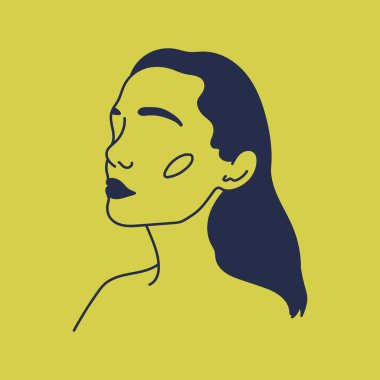 Modern soyut yüzler. Minimalizm kavramı. Çizgi çizimi tarzı. Çağdaş kadın silueti. El çizimi trend vektör posterleri, yazdırma çizimleri.