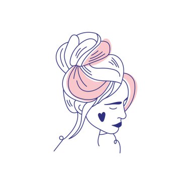 Modern soyut güzellik yüzleri. Minimalizm kavramı. Çizgi çizimi tarzı. Çağdaş kadın silueti. El çizimi trend vektör posterleri, yazdırma çizimleri.