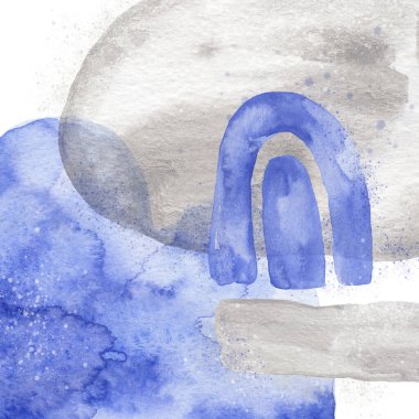 Mavi ve gümüş suluboya elementli soyut sanat arkaplanı. Sanat akrilik poster tasarımı ile fırça desenli boyama.