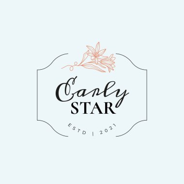 Soyut Çiçek Vektör İşaretleri veya Logo Şablonları. Klasik tipografi ile Retro Floral Illustration. Kadın logosu. Çiçekçi, fotoğrafçı, moda blogcusu, tasarım stüdyosu için Modern Logo Şablonu.