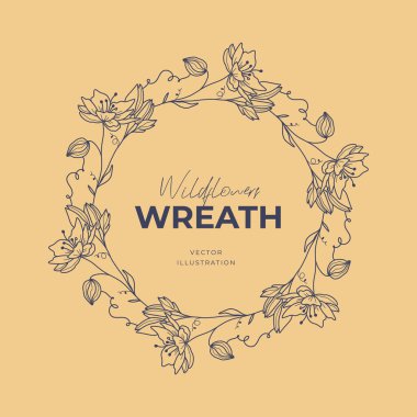 El çizimi vektör yuvarlak çerçeve. Yapraklı, böğürtlenli, ağaç dallı çelenk tasarım için dekoratif elementler. Mürekkep, antika ve kırsal tarzlar.