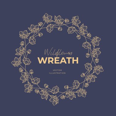 El çizimi vektör yuvarlak çerçeve. Yapraklı, böğürtlenli, ağaç dallı çelenk tasarım için dekoratif elementler. Mürekkep, antika ve kırsal tarzlar.