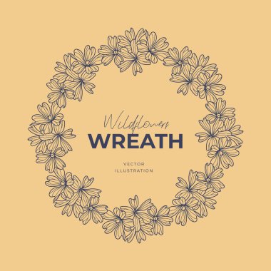 El çizimi vektör yuvarlak çerçeve. Yapraklı, böğürtlenli, ağaç dallı çelenk tasarım için dekoratif elementler. Mürekkep, antika ve kırsal tarzlar.