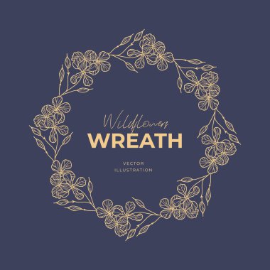 El çizimi vektör yuvarlak çerçeve. Yapraklı, böğürtlenli, ağaç dallı çelenk tasarım için dekoratif elementler. Mürekkep, antika ve kırsal tarzlar.