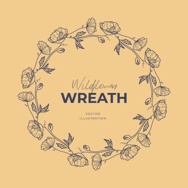 El çizimi vektör yuvarlak çerçeve. Yapraklı, böğürtlenli, ağaç dallı çelenk tasarım için dekoratif elementler. Mürekkep, antika ve kırsal tarzlar.