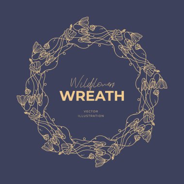 El çizimi vektör yuvarlak çerçeve. Yapraklı, böğürtlenli, ağaç dallı çelenk tasarım için dekoratif elementler. Mürekkep, antika ve kırsal tarzlar.
