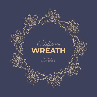 El çizimi vektör yuvarlak çerçeve. Yapraklı, böğürtlenli, ağaç dallı çelenk tasarım için dekoratif elementler. Mürekkep, antika ve kırsal tarzlar.