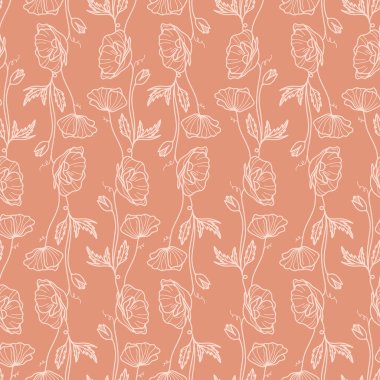 Soyut Çiçekler Kusursuz Desen. Klasik tipografi ile Retro Floral Illustration. Kadınsı. Çiçekçi, fotoğrafçı, moda blogcusu, tasarım stüdyosu için modern şablon.