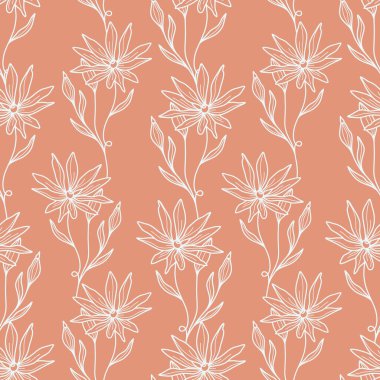 Soyut Çiçekler Kusursuz Desen. Klasik tipografi ile Retro Floral Illustration. Kadınsı. Çiçekçi, fotoğrafçı, moda blogcusu, tasarım stüdyosu için modern şablon.