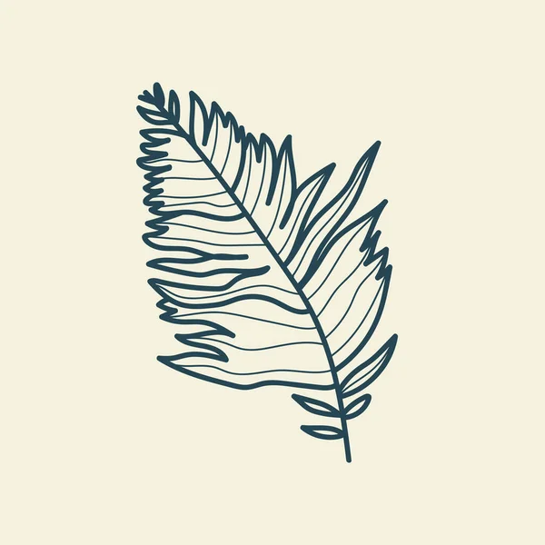 Feuilles Tropicales Icône Dessin Contour Style Vintage Floral Minimal Illustration — Image vectorielle