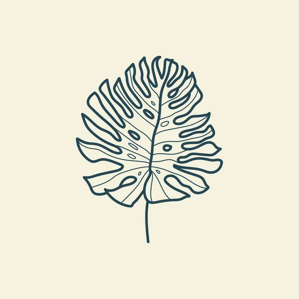 热带树叶图标草图 最小的花香复古风格 涂鸦植物病媒图解 纯天然的有机刷 画线植物学植物徽章 生态产品标志 — 图库矢量图片
